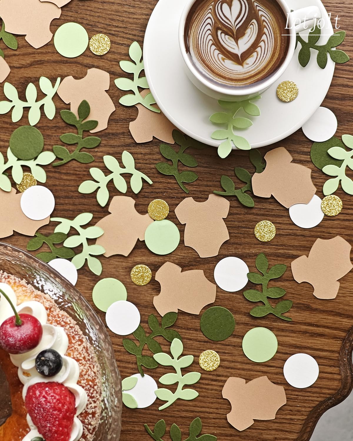 Letjolt Green Confetti Baby Shower Birthday Party Table Deacoration Short-Sleeve Bodysuits Paper Glitter Scatter Golden Leaves Gender Reveal 1st Birthday Decorations150 pcs