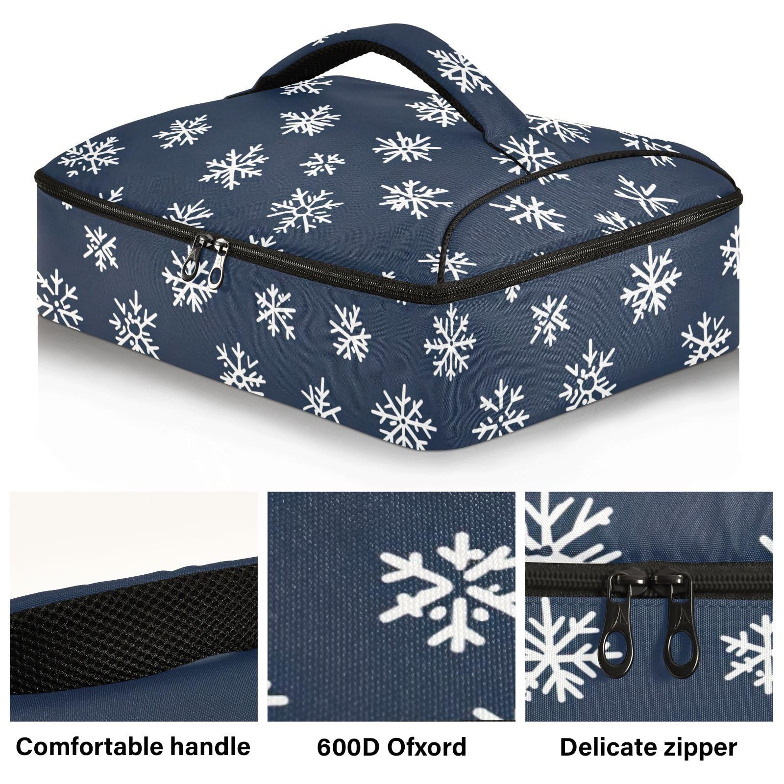 BOESI Graffiti Snowflake Pattern Insulated Casserole Dish Bag Lunch Bag Insulated Insulated Food Bag Reusable for Holding Hot and Cold Food Suitable for Potluck Parties/Picnics/Cookouts