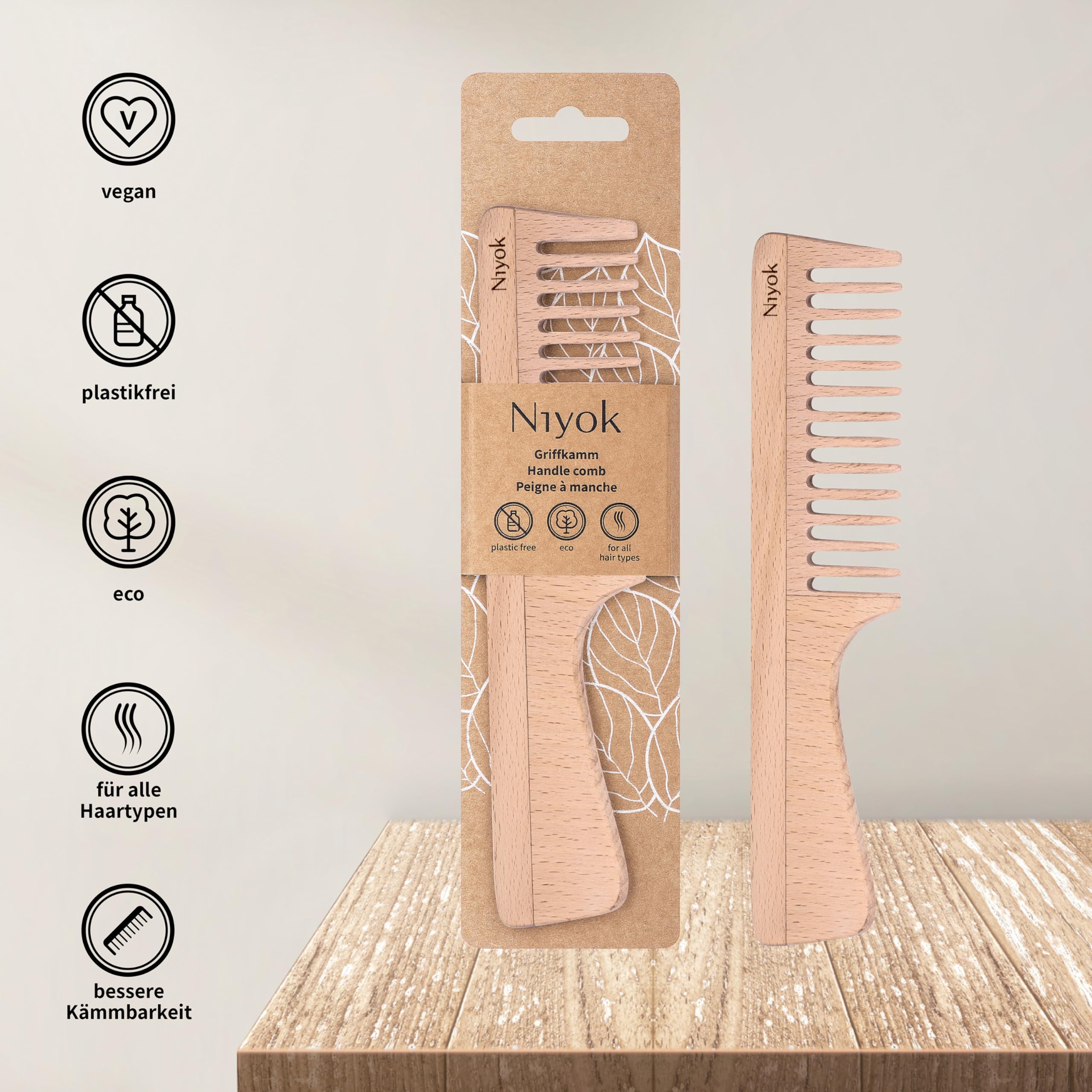 4017 NIY Niyok Handle Comb Beech Wood, Brown, Griffkamm - Image 3