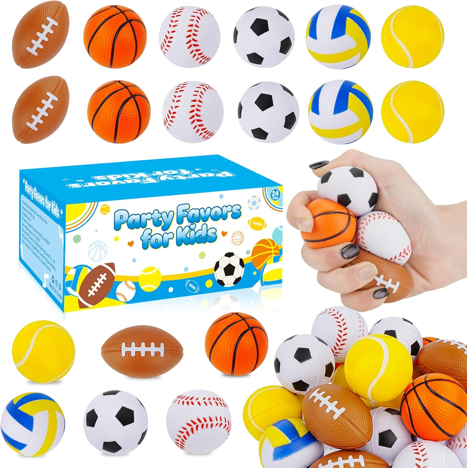 Tiaxidex 24 PCS Stress Balls, Sports Party Favors, Mini Sports Balls, Mini Foam Fidget Toys for Stress Anxiety Relief, Goodie Bag Stuffers, Office Classroom Stress Relief Gifts, Classroom Prizes