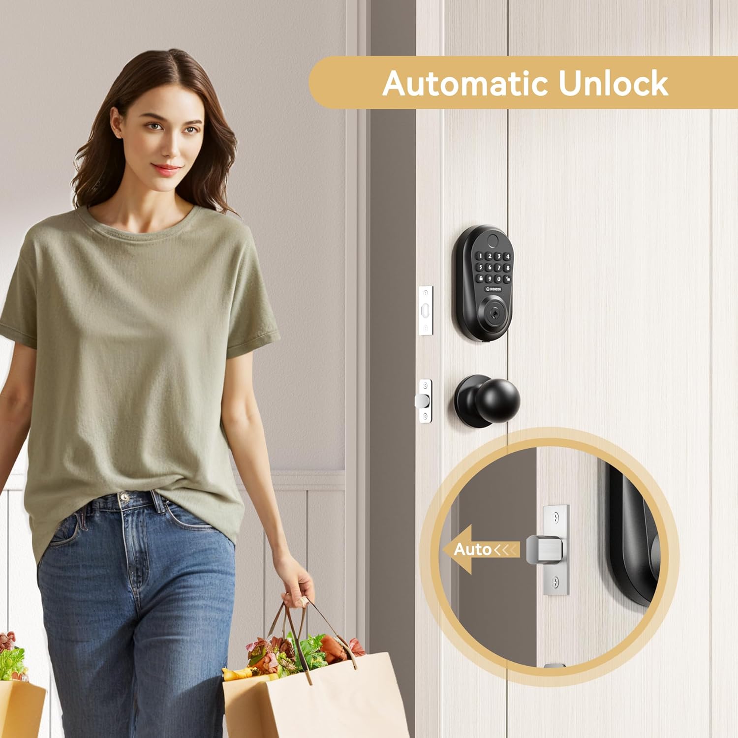 Image showing a person entering a home with the door automatically locking behind them.