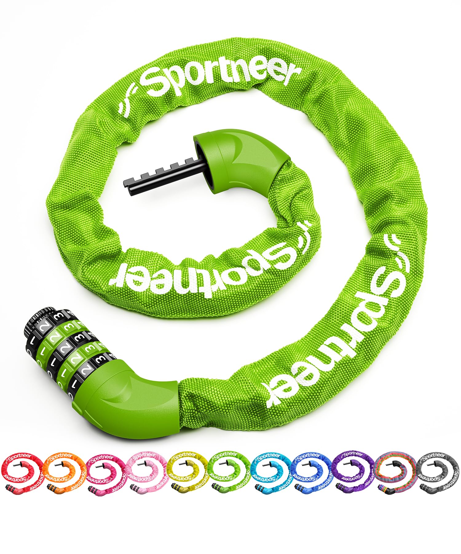 Sportneer Bike Lock: 5 Digit Combination High Security Anti Theft Bike Chain Lock - 3.2/3.6/4ft Heavy Duty Keyless Bicycle Lock for Bike, Motorcycle, Scooter, Door & Gate - 4/6mm Thick, Easy to Use