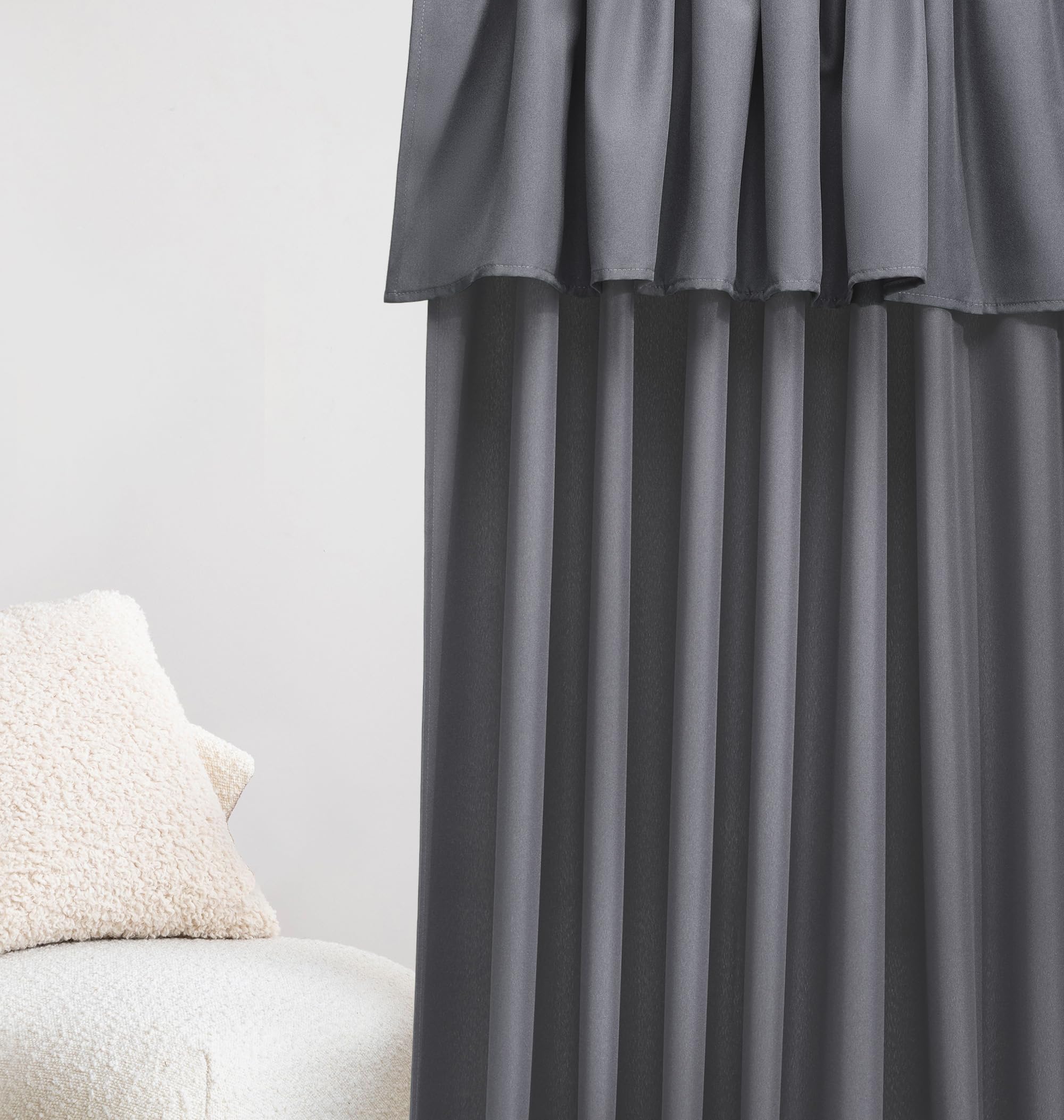 ROOM99 Curtain with Silver Eyelets Mia 140 x 280 cm Width x Height Sliding Curtains Modern Curtain Living Room Bedroom Dark Grey Pack of 1 - Image 2