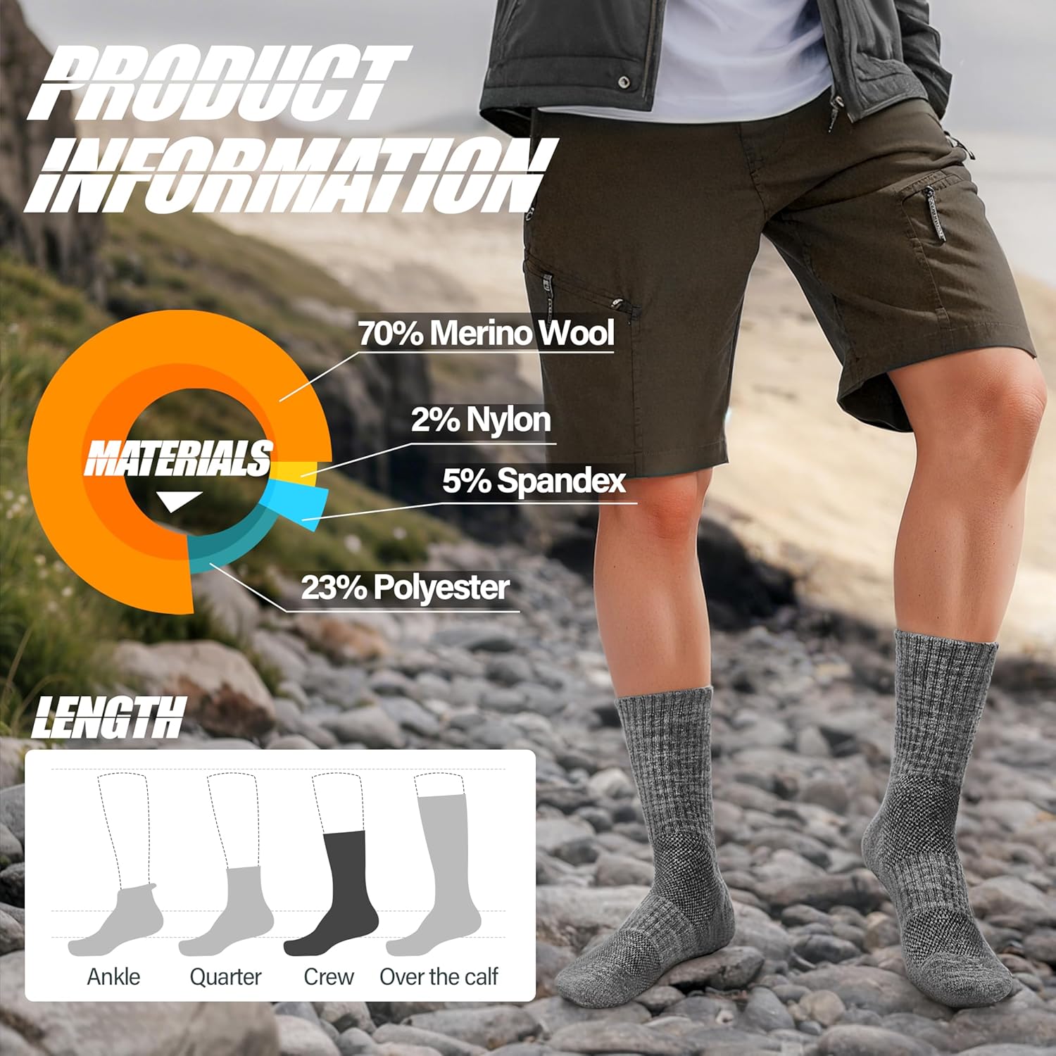 ANTSANG Merino Wool Hiking Socks for Men & Women 5 Pairs Thermal Warm Winter Thick Cushion Moisture Wicking Crew Boot Socks - Image 5