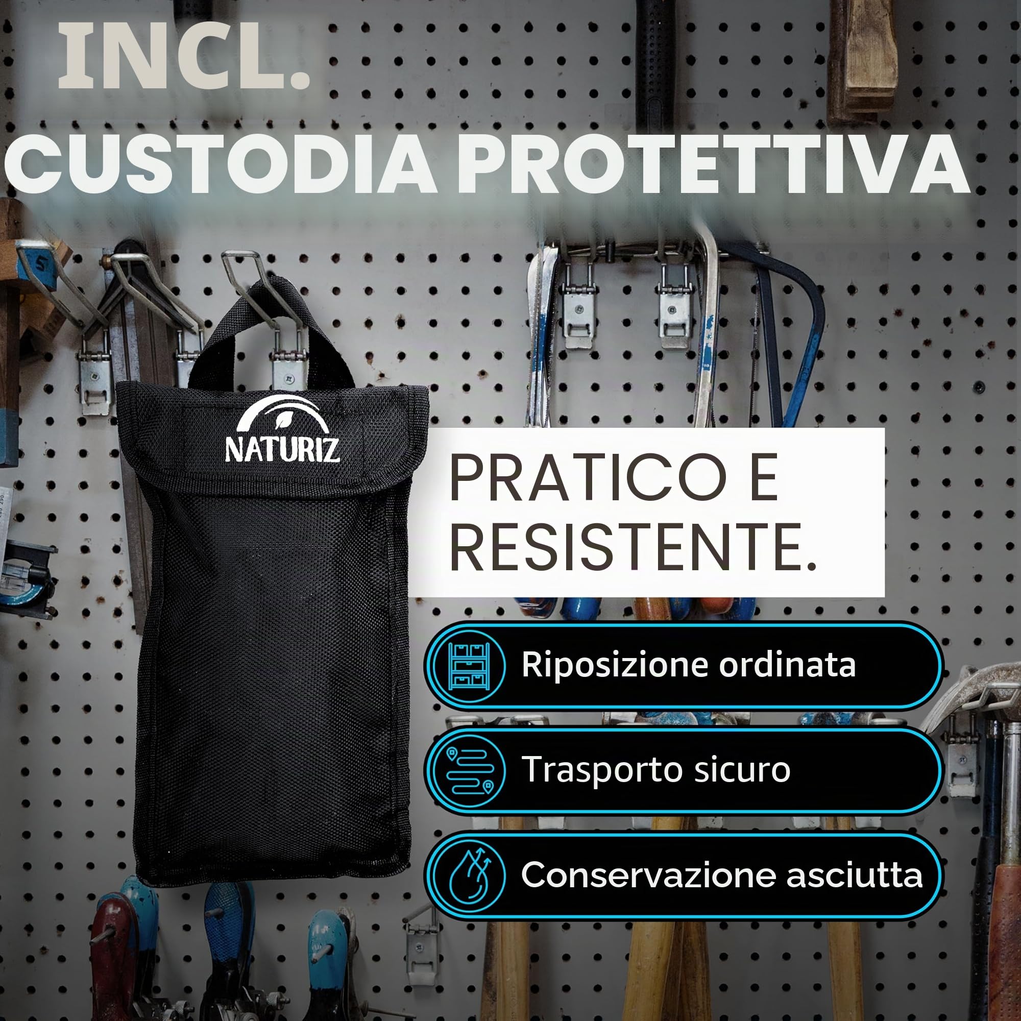 NATURIZ cuneo professionale per legno con custodia e cappuccio protettivo, cuneo girevole affilato per spaccature