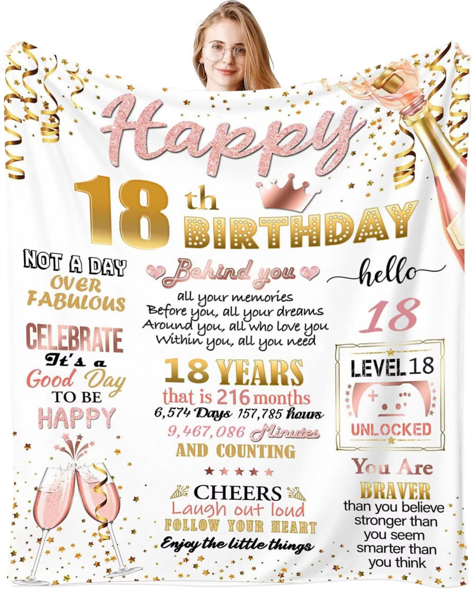 18th Birthday Gifts Blanket for Her, Birthday Gifts for Girls Turning 18 Unique, Personalised Birthday Flanell Blanket for 18th Best Friends Bestie Sister Daughter Niece 50"x60"