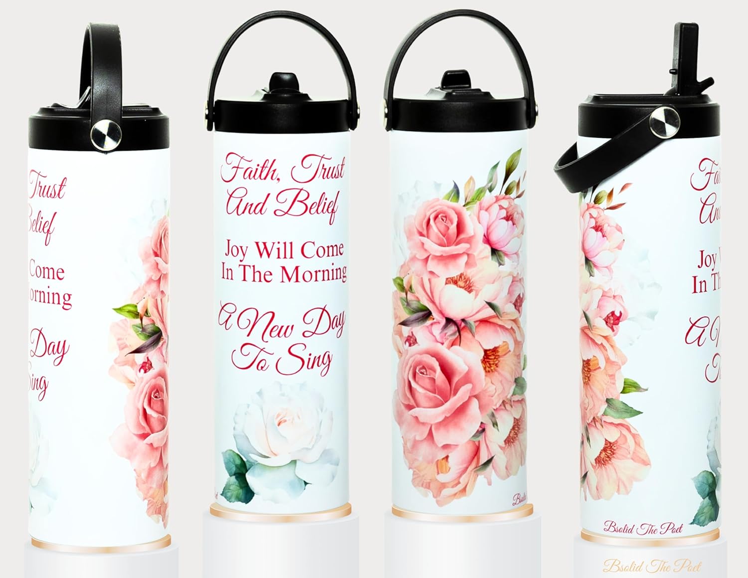 Bsolid Flip Straw Tumbler-A New Day To Sing-Beautiful Floral Straw and Handle Spiritual Poetry Tumbler-For Ice Water, Iced Coffee, Hot Beverages, Smoothies, and Poetry Lovers-20oz Size - Image 3