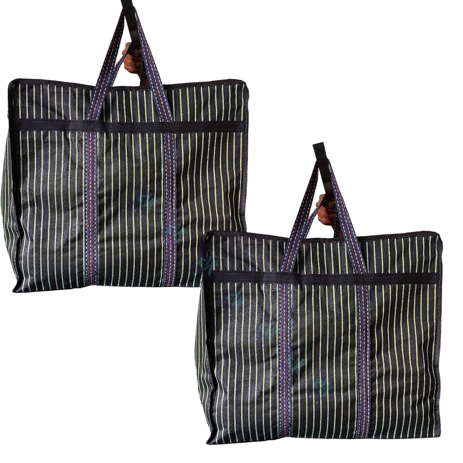 EVK® Multipurpose Extra large Bag with Handles and zipper Moisture Proof Canvas Polyster Underbed Storage Bag For Clothes (55x 60x 30cm) - Black and Green, Rectangular (Pack of 2)-image-36