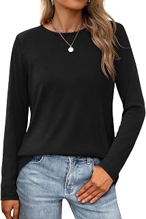 Long Sleeve Shirts for Women Casual Crew Neck Basic Fall Tops Loose Fit Comfy