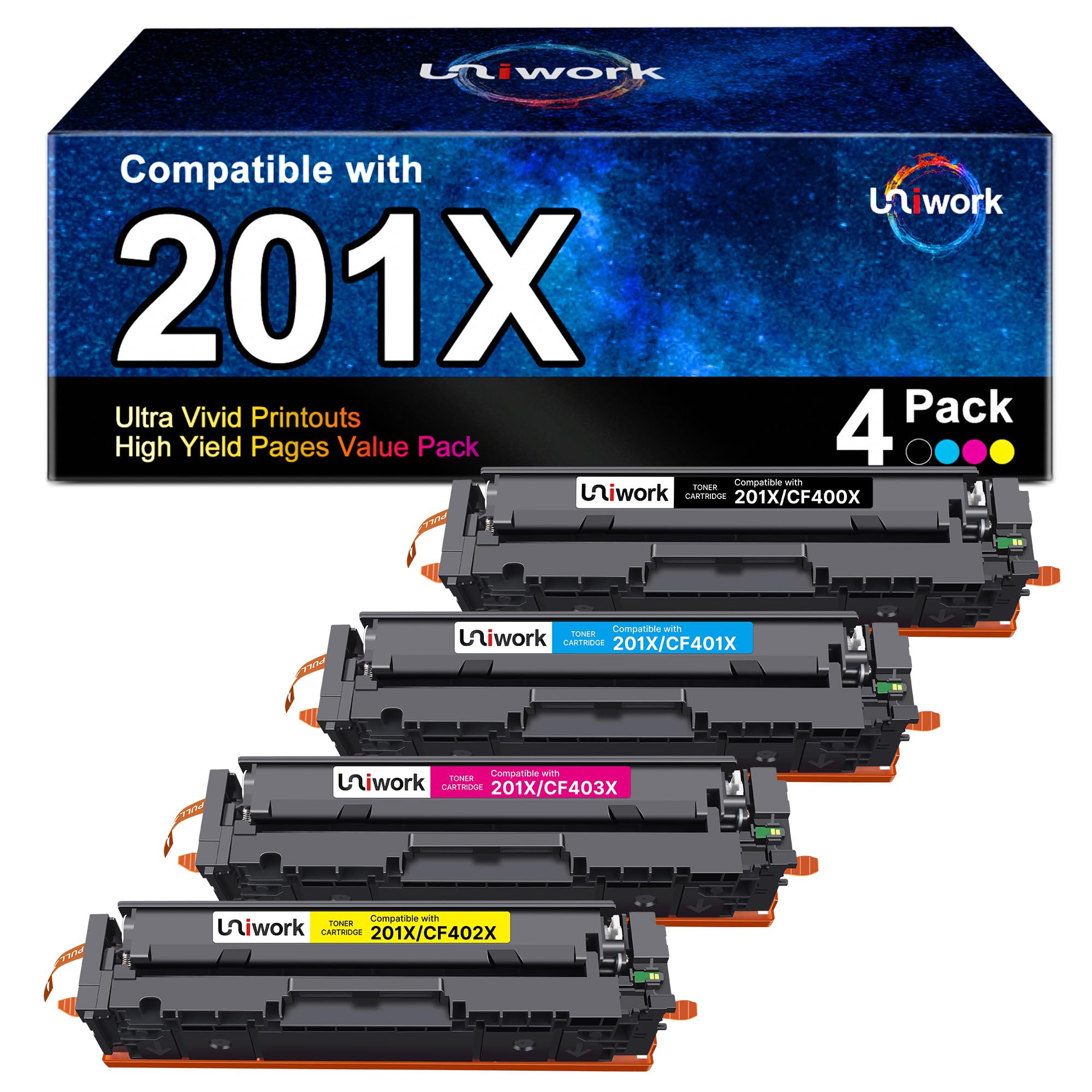 201X Toner Kompatible für HP M277dw Color LaserJet Pro MFP Toner, 201X 201A Schwarz CF400X CF401X CF402X CF403X für HP M252dw M277n M277 M274n M252n M252 M277 (Schwarz Cyan Gelb Magenta, 4er-Pack)