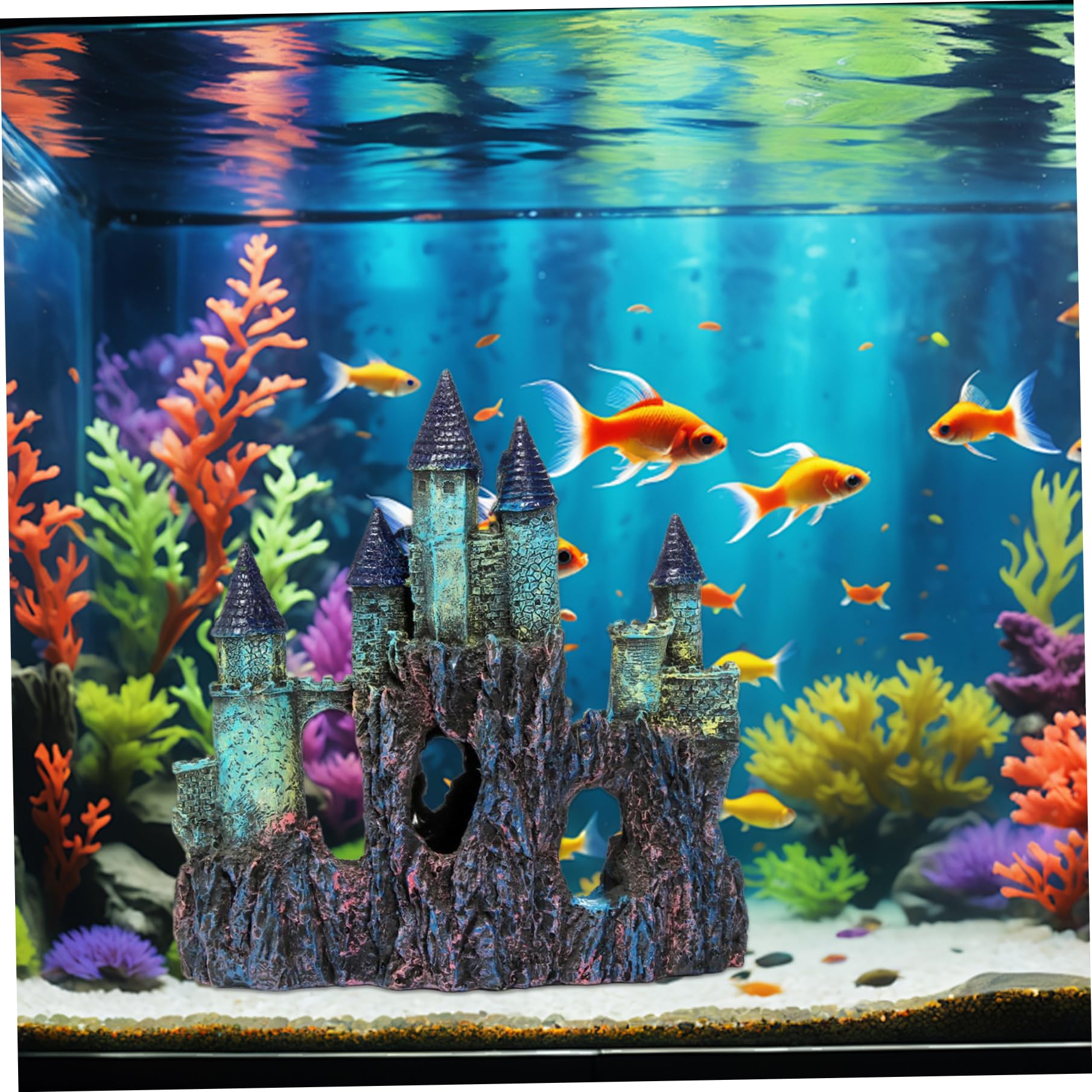Castello per Acquario, Castello per Acquario in Resina, Decorativo per, Nascondigli Grotta di Pietra Nascondi casa Accessori per acquari Kit iniziali