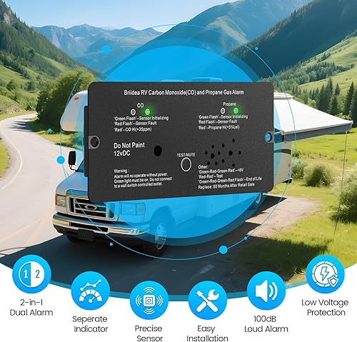 Miniatura 2 de briidea - Alarma de monóxido de carbono y gas propano para vehículos recreativos, alarma dual LPCO con luz indicadora LED separada, alerta fuerte de