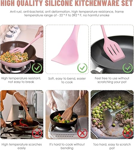 Miniatura 3 de Juego de utensilios de cocina juego de 12 utensilios de cocina de silicona apto para lavavajillas juego de espátulas resistentes al calor de 392 F