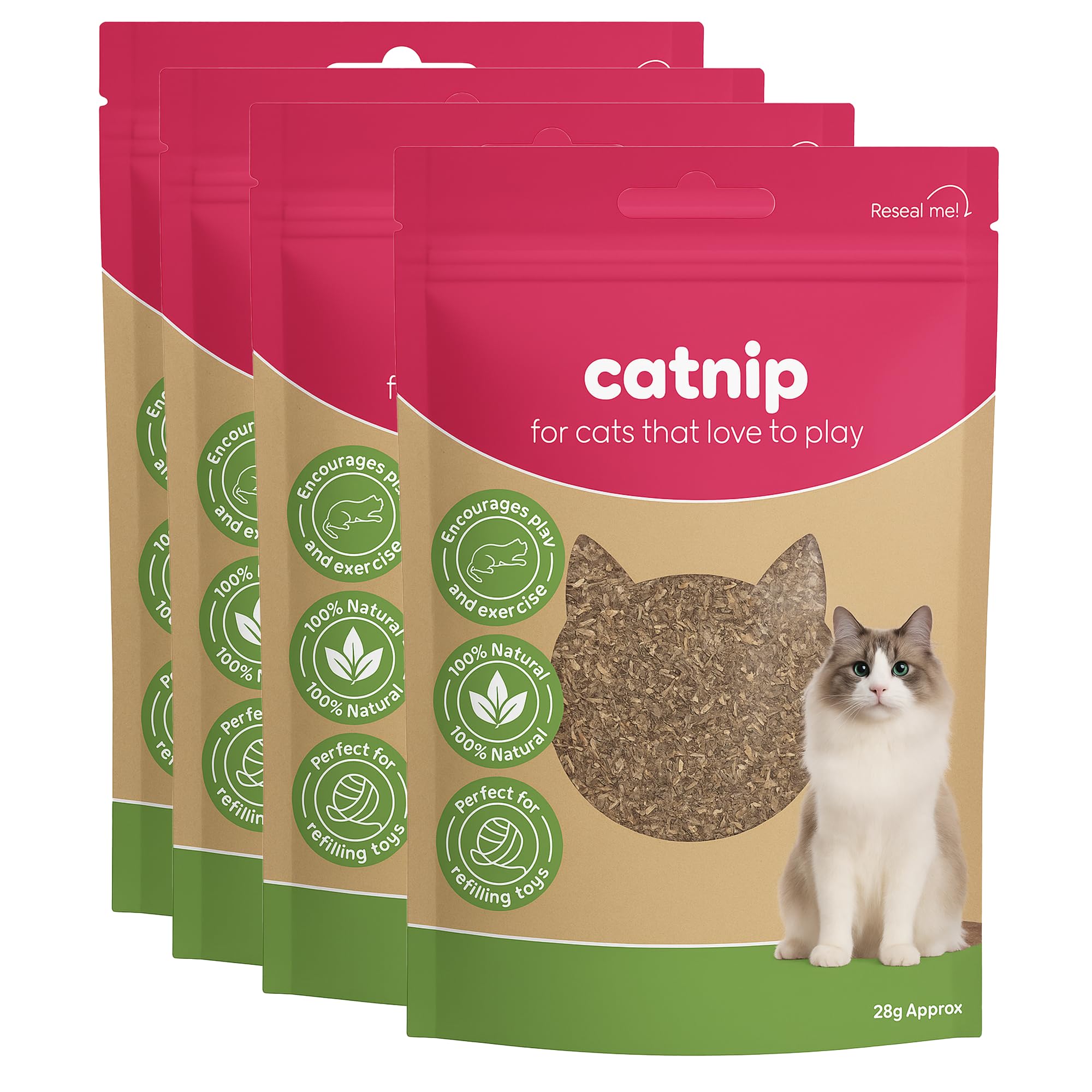 Navoys 4pk 100% Natural Catnip 112g – Premium Dried Cat Mint for Cats & Kittens, 28g Per Packet, Loose Leaf Herb for Play, Enrichment & Stimulation, Cat Toys Refill, UK (4)