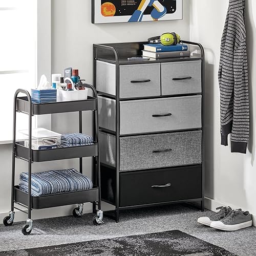 Miniatura 4 de mDesign Carritos de almacenamiento de metal con ruedas de 3 niveles, carrito organizador para baño, cocina, lavandería, oficina y habitaciones de