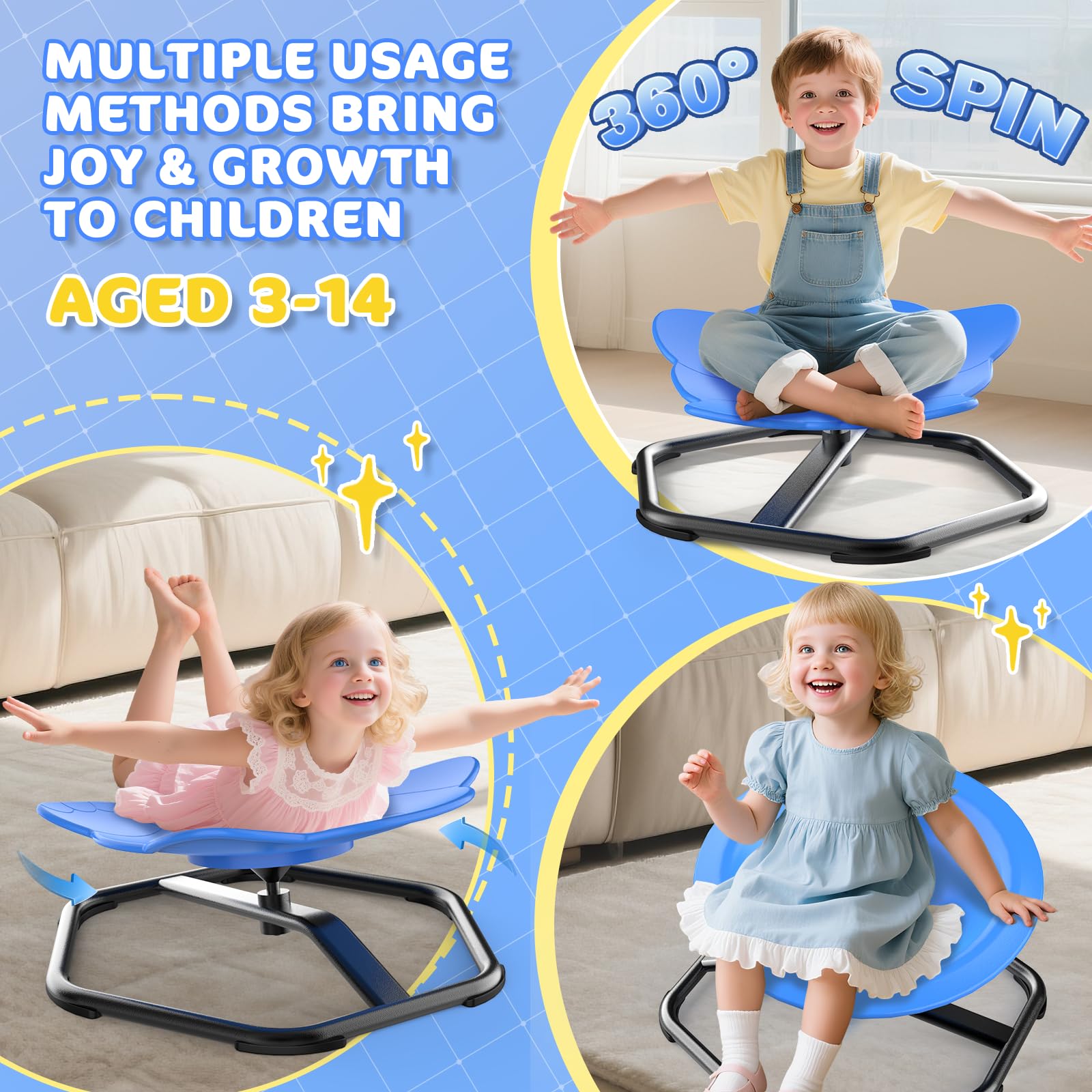 TERRAMUS 2 sillas giratorias para niños, asiento giratorio de 360°, taburete giratorio de equilibrio, entrenamiento de coordinación física y equilibrio, juguetes de detección de autismo para niños y