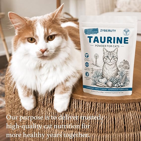 Pure Taurine for Cats, Cat Taurine Powder for Heart, Vision, Skin & Coat & Immune Support Unscented Pure Taurine Supplement for All Ages Including Kittens, 720 Servings, 6.35oz (180g)