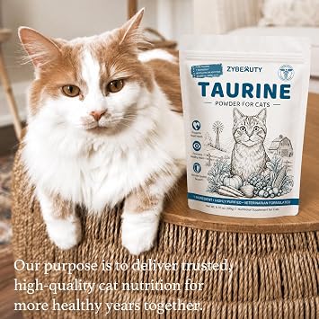 Pure Taurine for Cats, Cat Taurine Powder for Heart, Vision, Skin & Coat & Immune Support Unscented Pure Taurine Supplement for All Ages Including Kittens, 720 Servings, 6.35oz (180g)