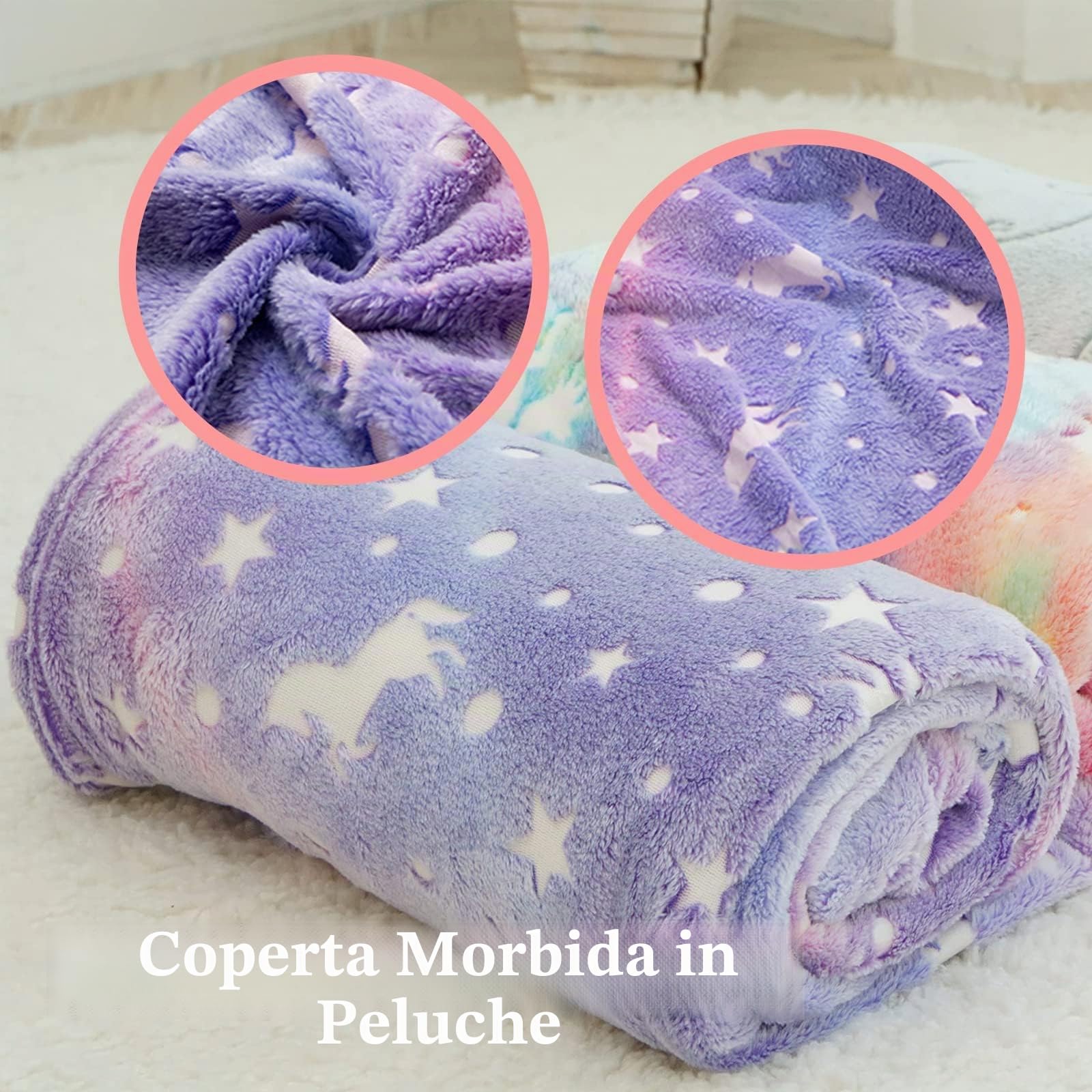 Coperta a forma di unicorno morbida, per bambini 1-10 anni, ragazze e boys (viola, 150 x 200 cm)