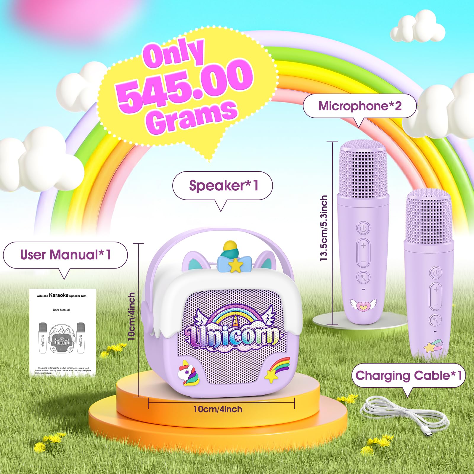 Mini Karaoke Machine for Kids Girls: Unicorn Portable Bluetooth Speakers with 2 Wireless Mic Toys for Girls Age 4-6 7 8 9 Years Old Girl Gifts Birthday Gifts for 5 6 7 8 9 10 11 Years Teens Purple