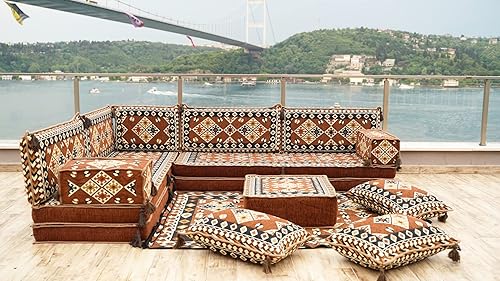 Miniatura 4 de arabicsofa L Shaped Brown Moroccan Floor Cushions  Modular Corner Sectional Sofa Seating Set with Washable Covers