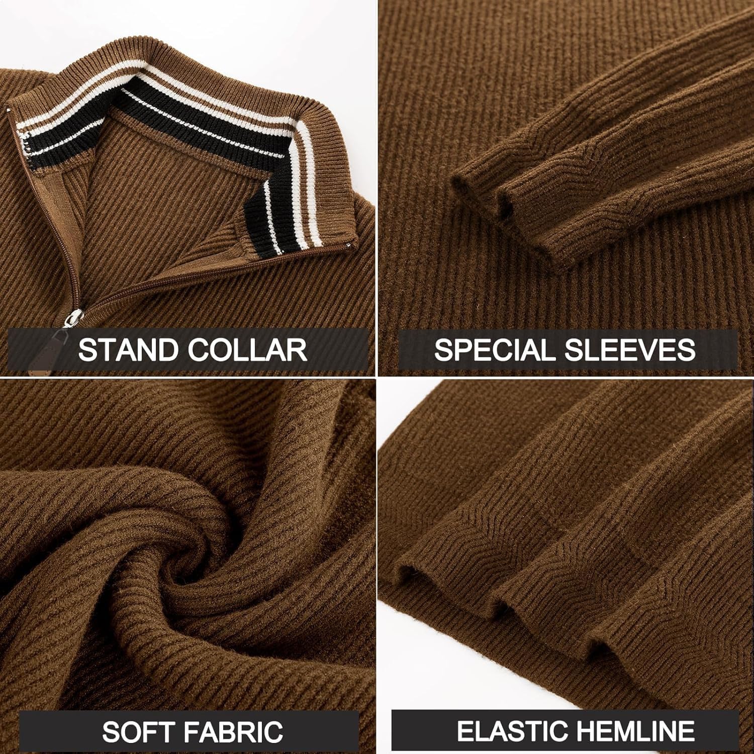 NORTHWIND Men High Neck Zipper Full Sleeve Cotton Knitted Winter Sweater for Man Pullover Sweater Sweaters for Men Winter (in, Alpha, L, Brown) - Image 6 thumbnail