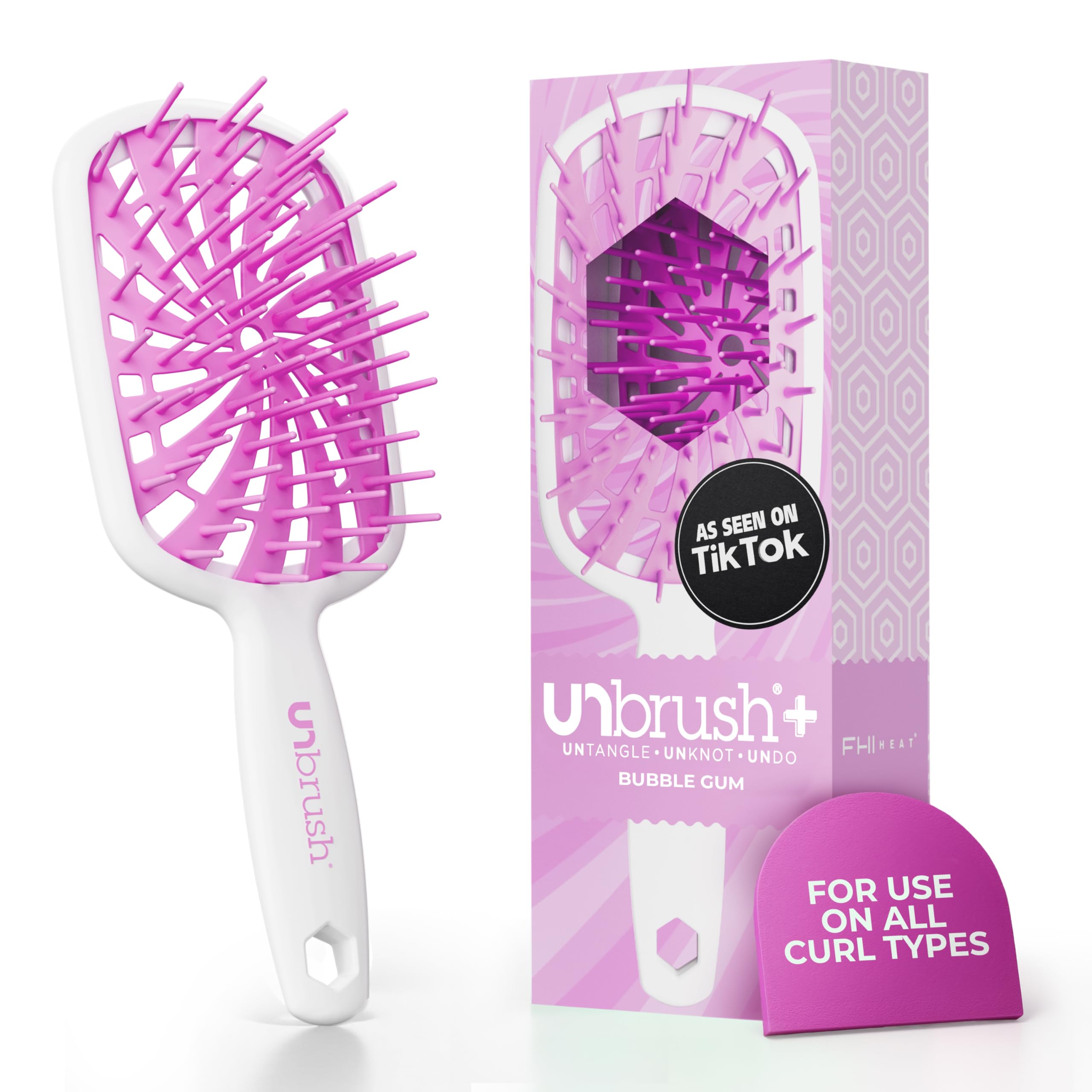 FHI Heat UNbrush Plus — Curly Hair Brush for Gentle & Effective Detangling on Wet or Dry Fragile Hair Types — Detangler Brush w/ 84 UltraFlex Bristles, Ultra-light, Vented, Anti Static Hairbrush