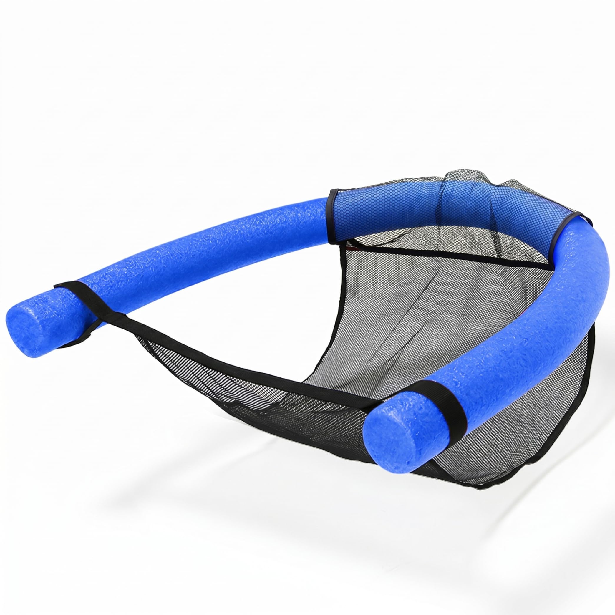 Silla de fideos para piscina, flotadores de piscina no inflables, silla flotante de malla, estructura de esponja de alta flotabilidad, hamaca de agua para adultos y niños, color azul