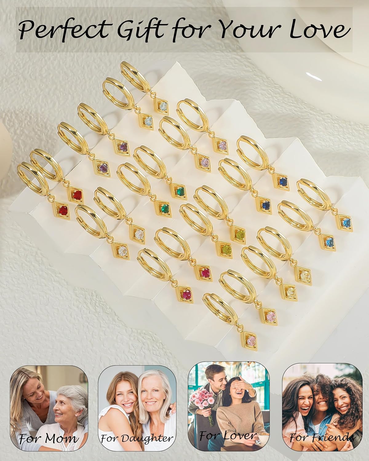 TOBENY Birthstone Dangle Earrings for Women Trendy 14K Gold Plated Small Hypoallergenic Drop Hoop Earrings Dainty Red Green Emerald Pink Orange Blue Diamond Huggie Earrings for Birthday Gifts Jewelry - Image 6