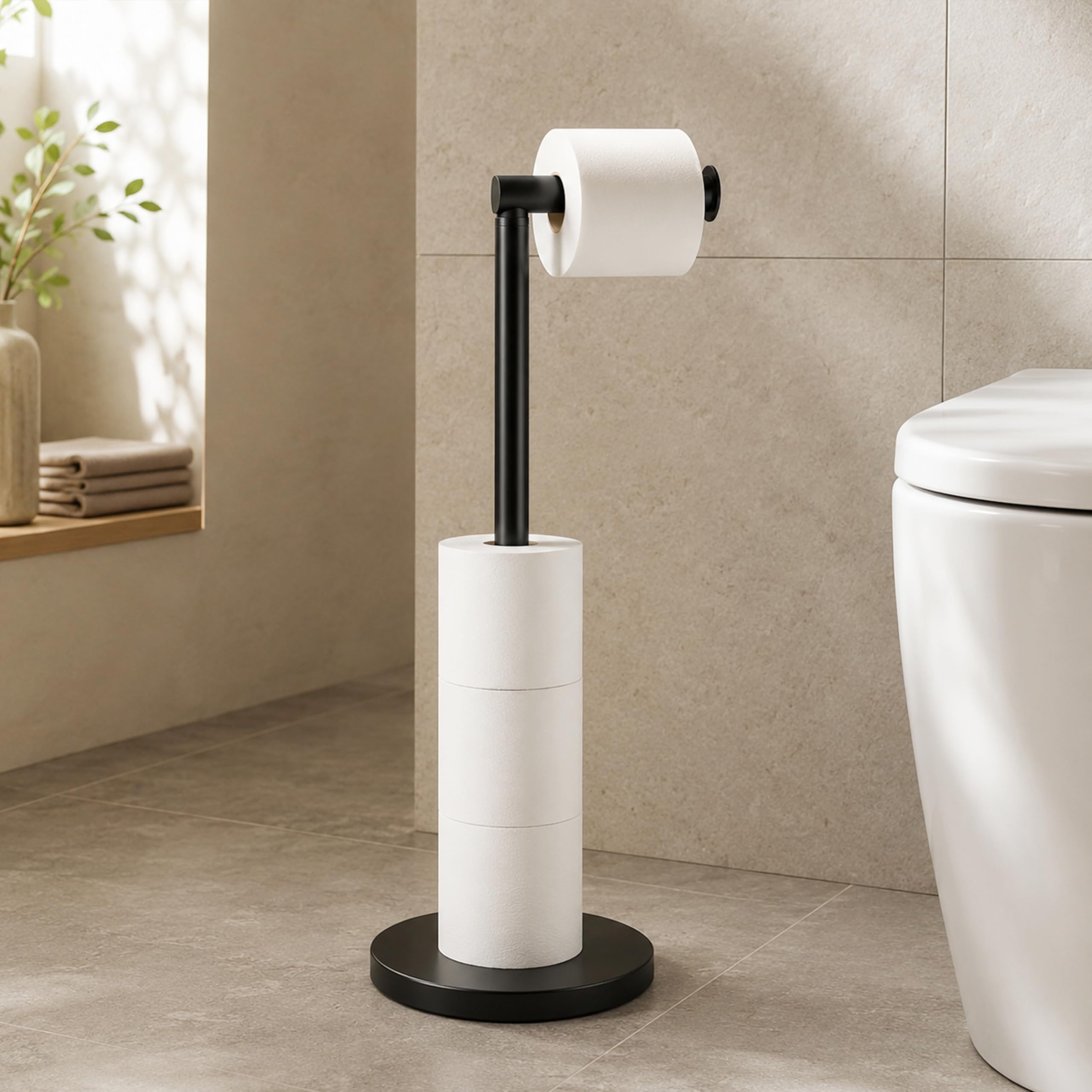 Matte Black Freestanding Toilet Paper Holder Stand, 3.3 lbs Base