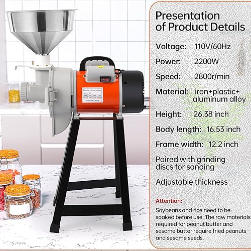 Miniatura 2 de ZXMOTO Máquina de mantequilla de maní húmeda, molinillo de grano de 2200 W, trituradora de alimentación, molinillo de salsa de sésamo para el