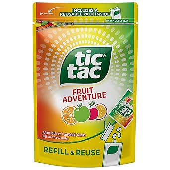 Tic Tac Bulk Fruit Adventure Refill Bag, On-the-Go Pocket-Sized Mints, Includes Empty Refillable Pack, 17.2 oz