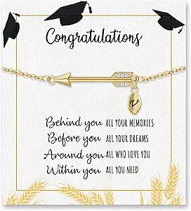 Graduation Gifts for Her 2025, 2025 Graduation Gifts High School College Graduation Gifts for Teen Girls 5th 8th Grade Masters Degree Grads Initial Bracelets for Women Letter A-Z Charm Bracelet Daughter Niece Granddaughter Girlfriend Jewelry
