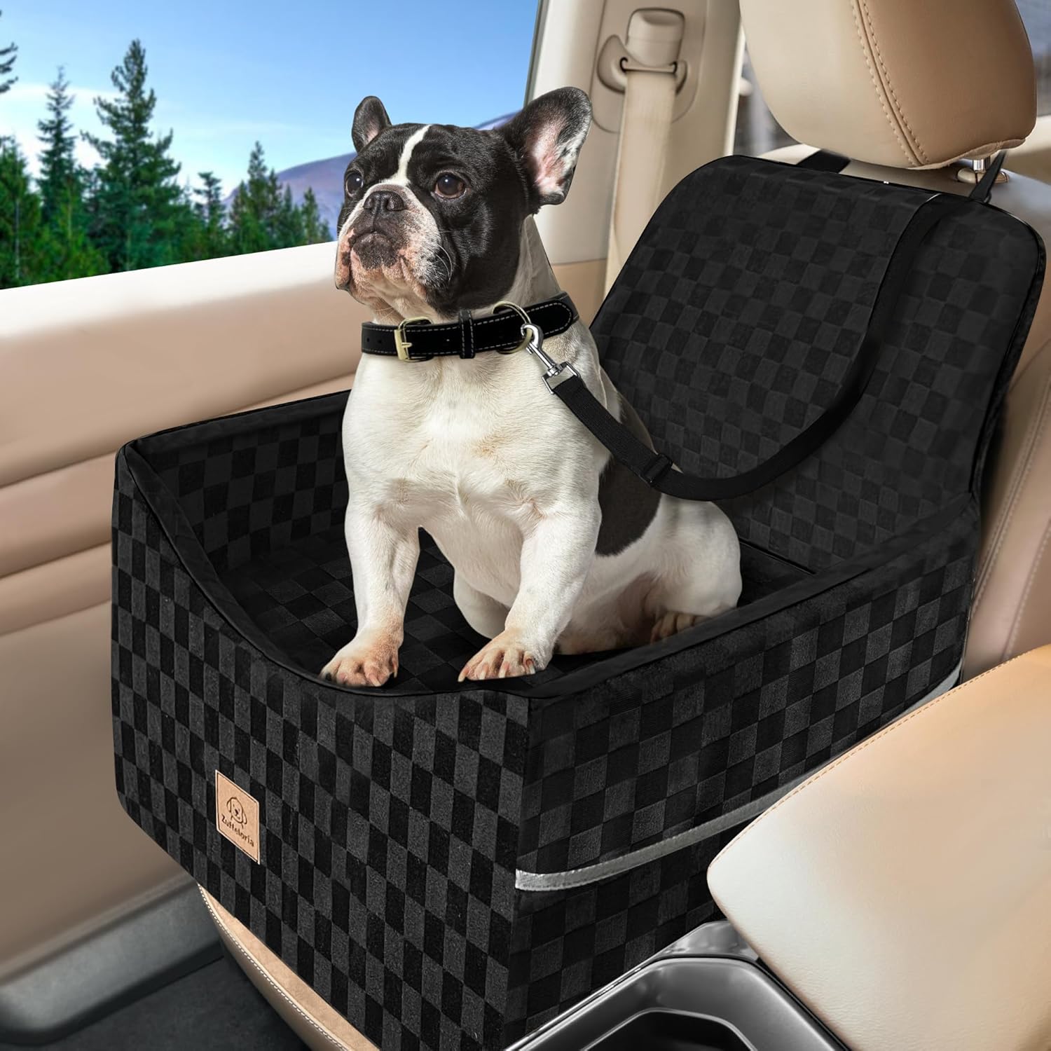 Dog Car Seat for Small and Medium Dogs Up to 35 lbs –Memory Foam Dog Booster Seat with Safety Leash & Storage Pockets, Fits Front & Back Car Seats, Removable Washable Cover – Black Black Small