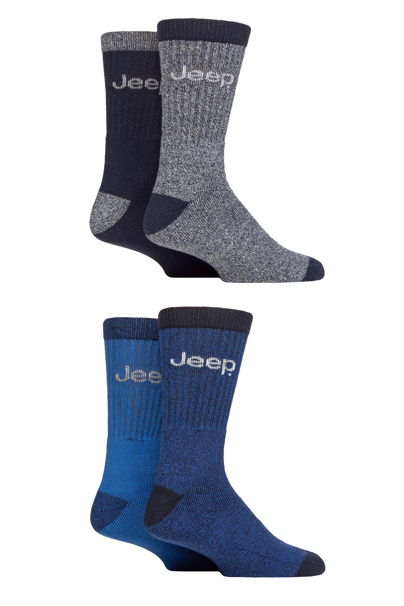 Jeep Men's Navy/Light Grey Boot Socks Durable Regenerated Cotton Marl Soft Breathable For Walking Hiking Outdoors 4 Pair Multipack Size 6-11