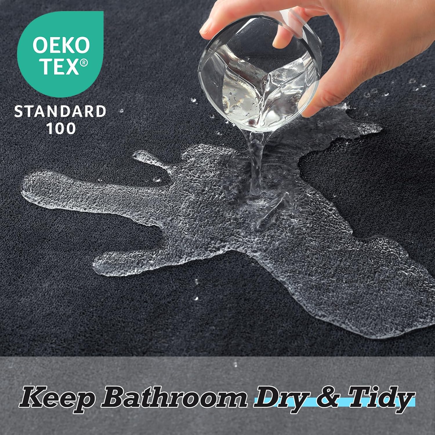 HUXMEYSON Bathroom Rugs Sets 3 Piece, Non-Slip & Quick Dry Bath Mat Set, Ultra Soft Velvet Bath Rugs for Bathroom, Toilet and Shower Floor, Dark Grey image 4