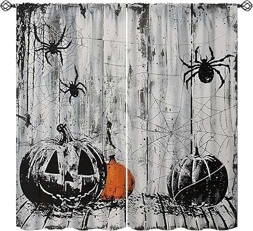 Miniatura 25 de Cortina de Halloween con diseño de araña, calabaza, telaraña, decoración gótica, para decoración de ventana de sala de estar, dormitorio, 42 Estilo