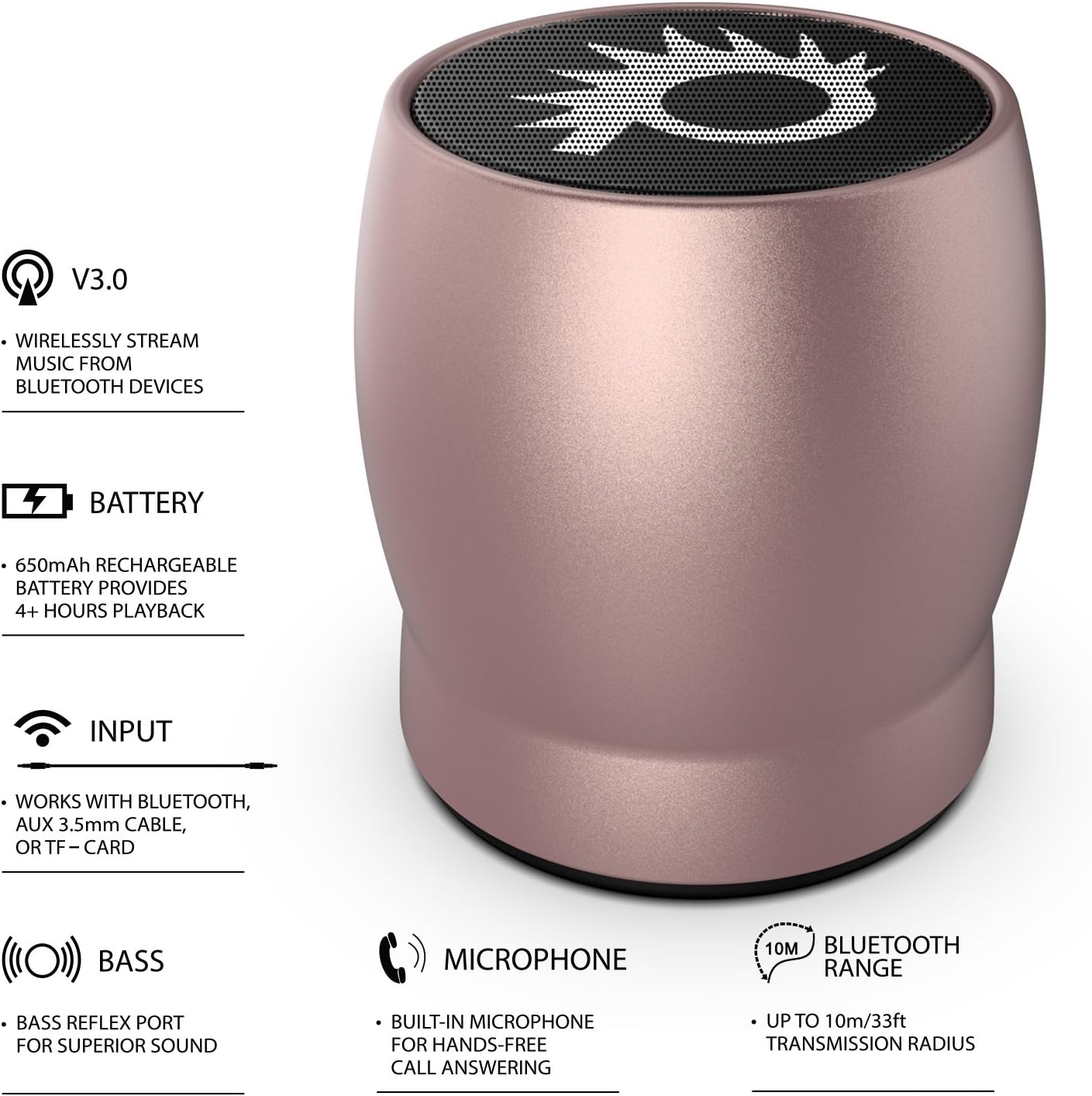 Hottest Sale Portable Wireless Bluetooth Speaker, Powerful HD Speakers W/Enhanced Bass TF/SD Card Slot/AUX Input, Rechargeable Hands Free Speakerphone W/Mic Compatible W/iPhone/Android - Punkcase Rocker[Rose]