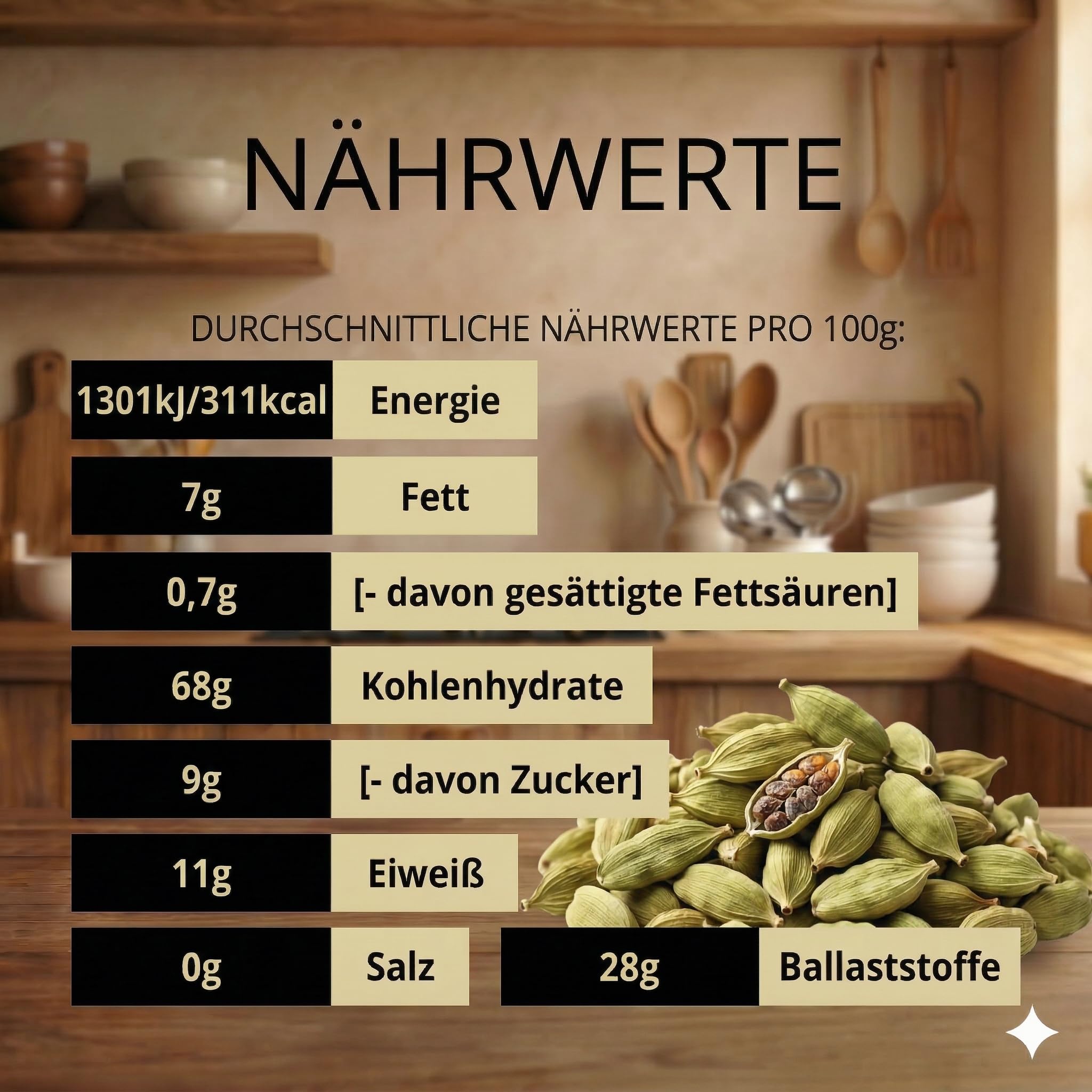 SIVIFOOD Cardamomo verde intero in capsule 250g – Naturale e selezionato a mano – 100% puro e non trattato – Spezia aromatica di alta qualità per cucina e infusi – Qualità premium