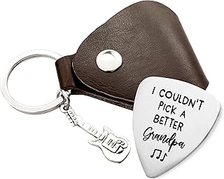 MaySunset I Couldn’t Pick A Better Grandpa, Stainless Steel Guitar Pick Jewelry Gift for Grandpa Grandfather Musician Guitar Player Birthday Christmas Father's Day Gift, Silver