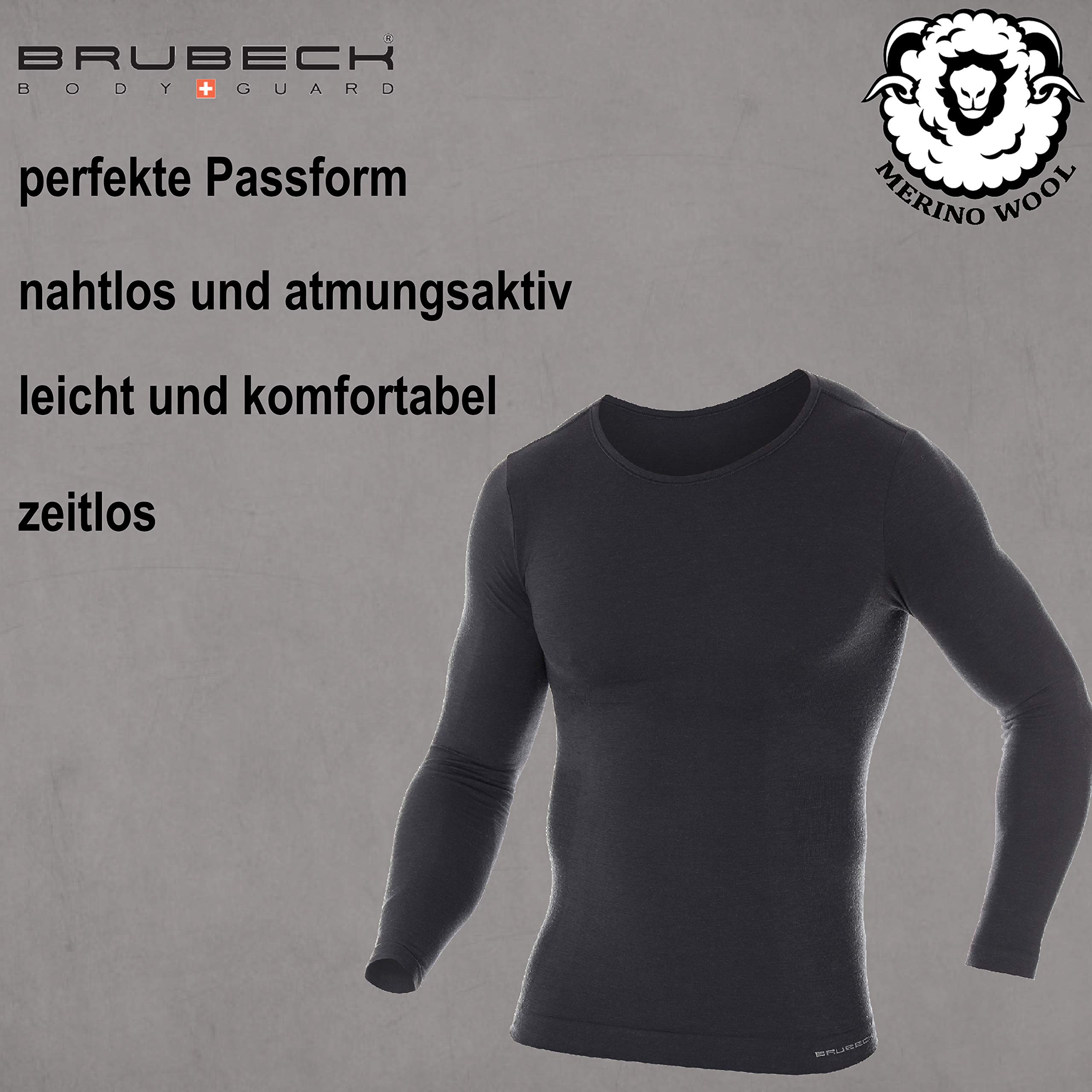 BRUBECK Camicia a Maniche Lunghe da Uomo | Maglietta Intima Funzionale | 41% Lana Merino | LS11600 | Grigio Scuro | L