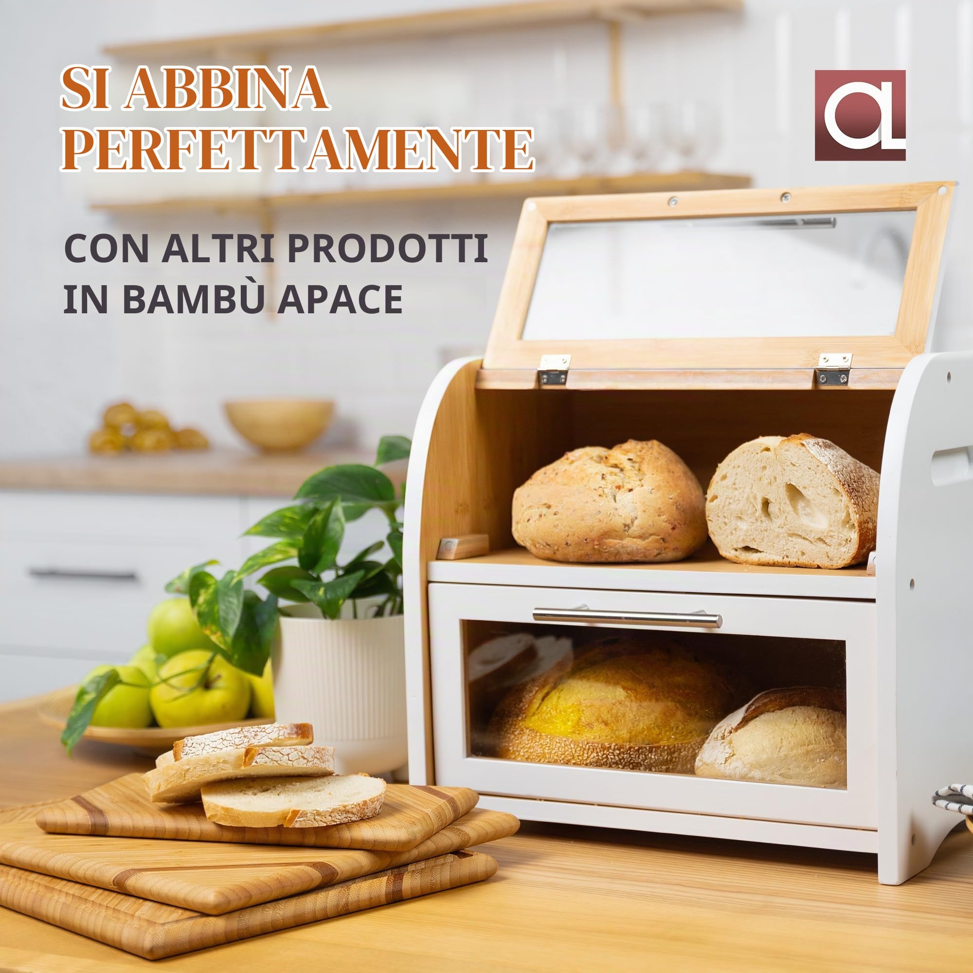 Apace Living Elegante Portapane in per Cucina, Cesta in Legno per Pane Extra-large 2 Ripiani con Vetrine Trasparenti e Prese d’Aria per Mantenere Freschi Pane e Dolci 40 x 26 x 37