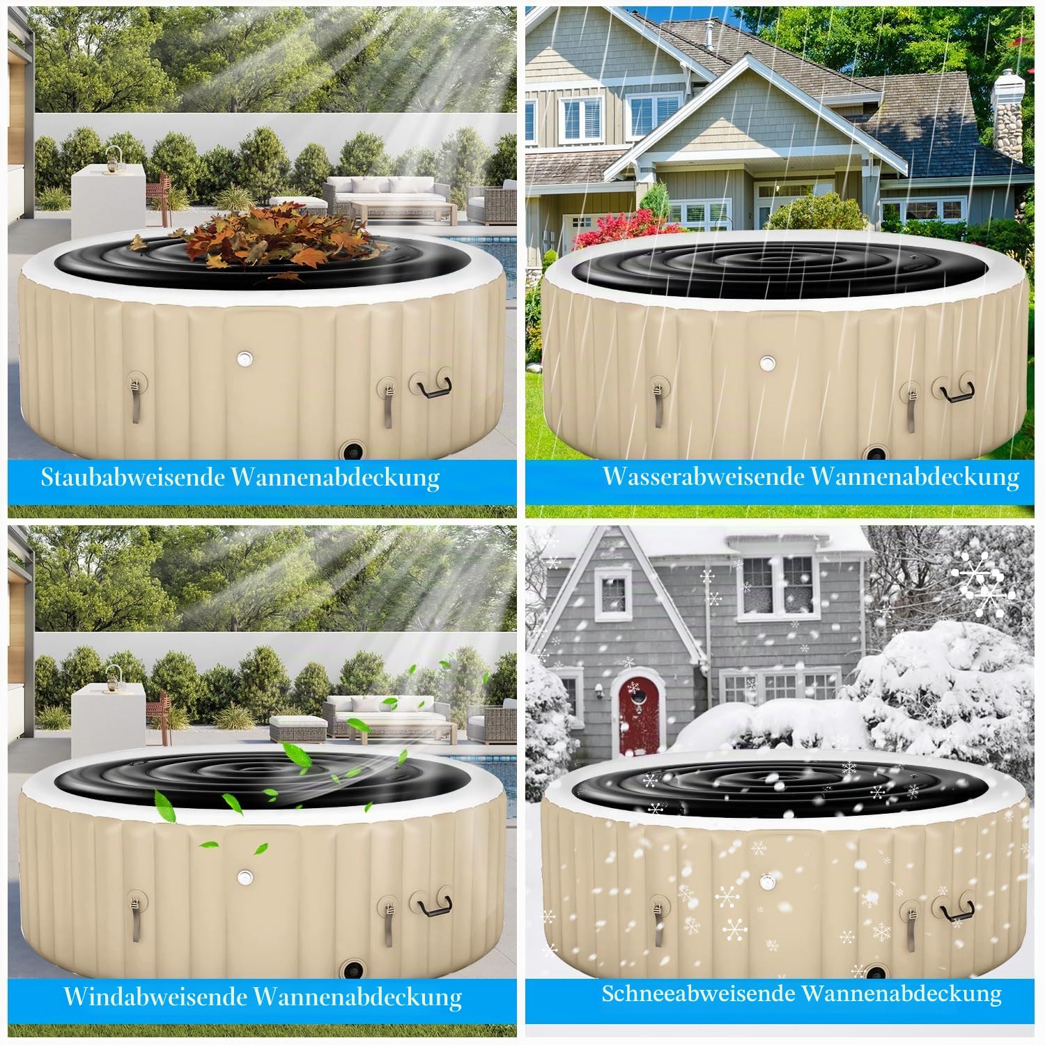 140cm Aufblasbare Whirlpool Abdeckung Runde Whirl Poolabdeckung mit Griffen Aufblasbare Badewannenabdeckung Regenfest Und ReißFest Whirlpoolzubehör Energiesparende Spa Abdeckung