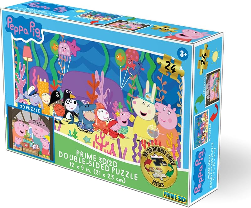Prime 3D Hasbro Peppa Pig, 24-Piece 3D/2D Jigsaw Puzzle, 12x9 | Immersive 3D Lenticular Effect - 3D & 2D Double-Sided Design - Premium Cardboard Pieces - Ages 3+