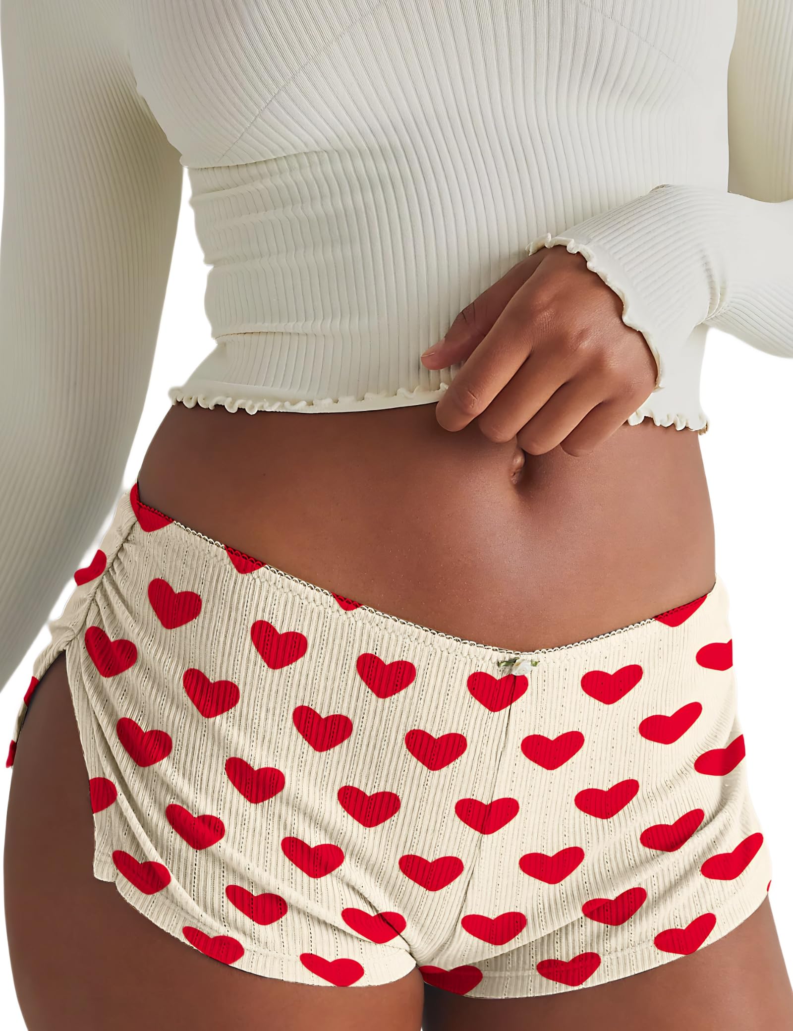 FaroDor Cute Micro Pajamas Shorts for Women Low Rise Side Slit Ruched Lounge Shorts Pj Bottoms