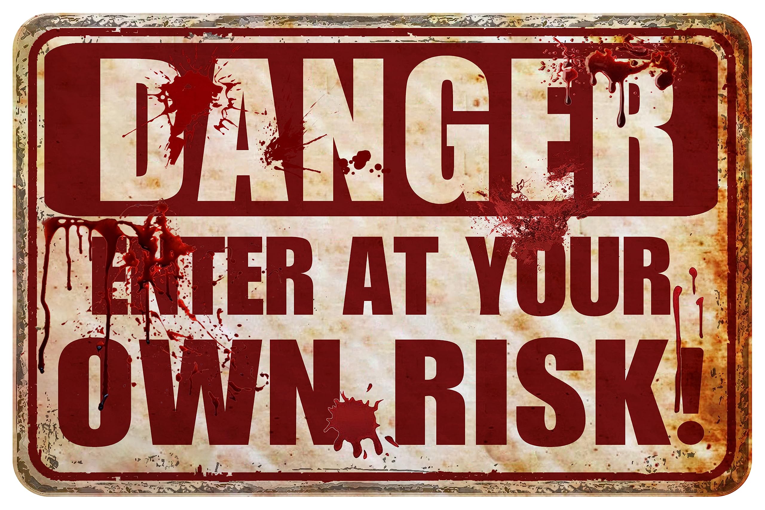 Halloween Decorations Outdoor Scary Metal Sign Halloween Bloody Horror Signs For Party Enter At Your Own Risk 12"x8"
