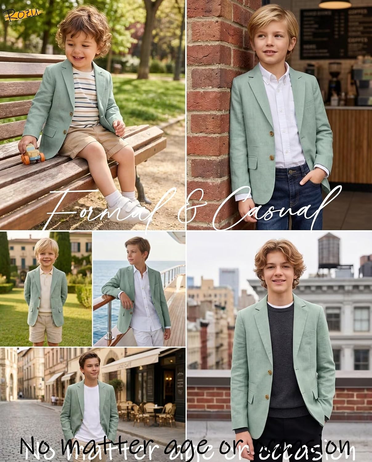 ROZU Boys Linen Blazer Jacket Summer Casual Suit Jacket for Kids Sport Coat image 5