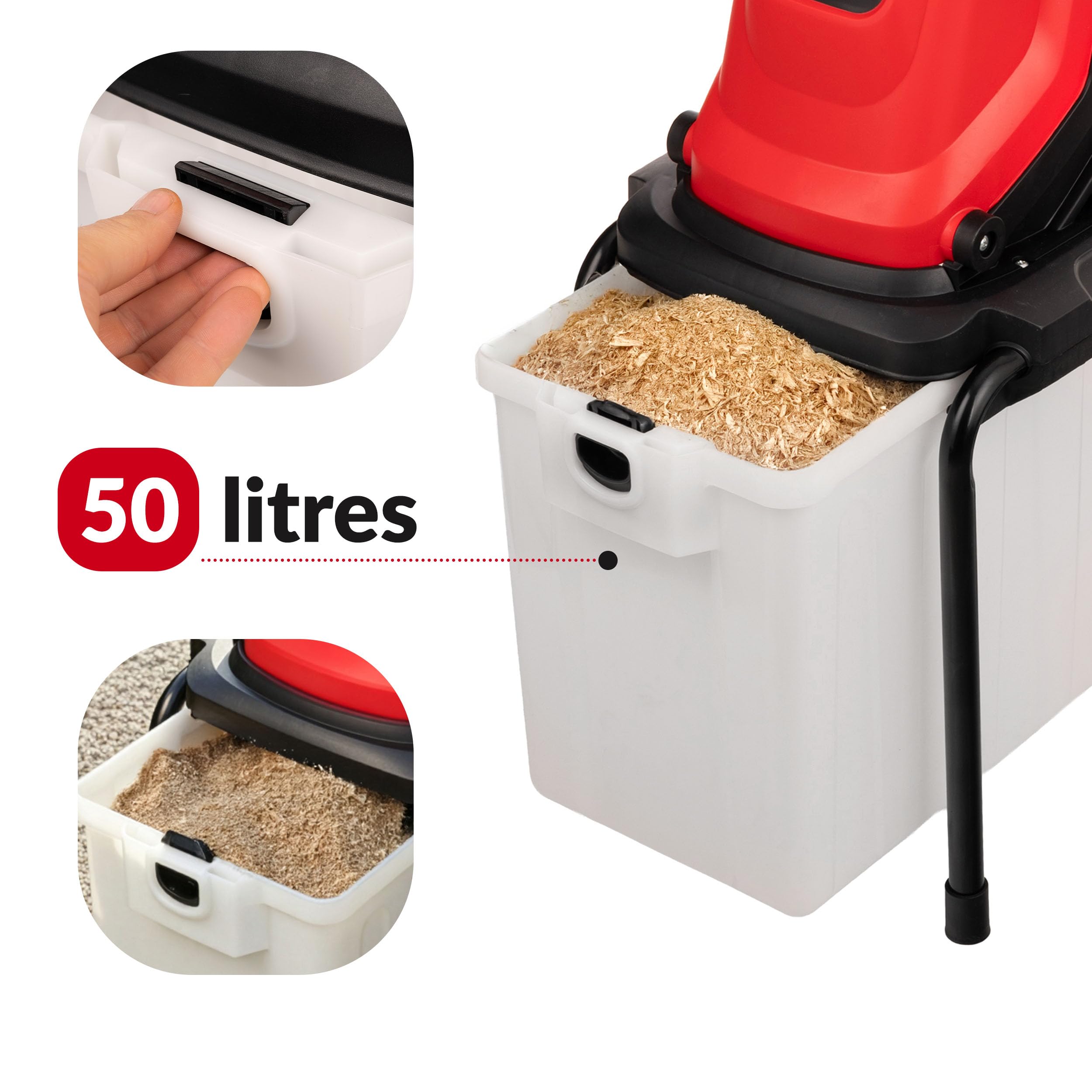 LEHMANN Broyeur Végétaux Électrique 3000 W, pour Branches jusqu'à 45 mm, Châssis robuste, Roues et Bac 50 L, Accessoires - Lunettes de Protection et Sécateur, Interrupteur de sécurité