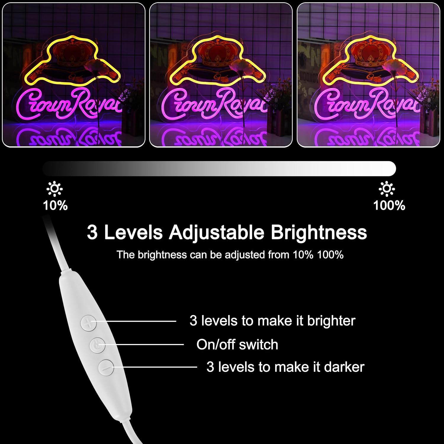 Neon Sign for Wall Décor Crown Art Neon Light Whiskey LED Signs with Dimmer for Man Cave Beer Bar Decor(17x13inch) - Image 2