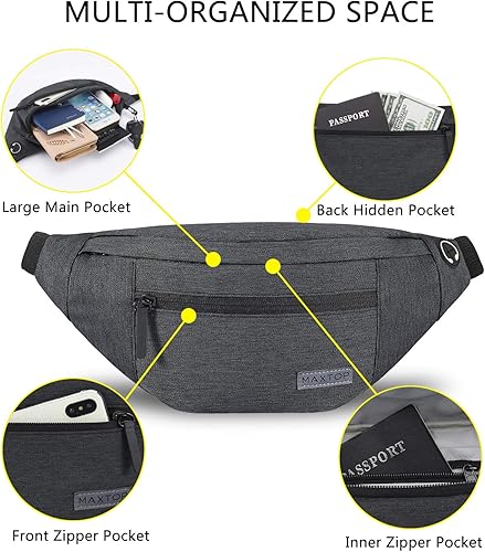 Miniatura 29 de MAXTOP - Cangurera cruzada grande con 4 bolsillos con cremallera, ideal para eventos deportivos, festivales, entrenamiento, viajes, correr y uso